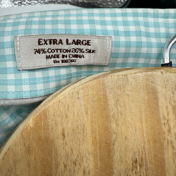 Peter Millar Men's White Blue Check Crown Soft Button Down Shirt Silk Blend XL - Picture 10 of 14